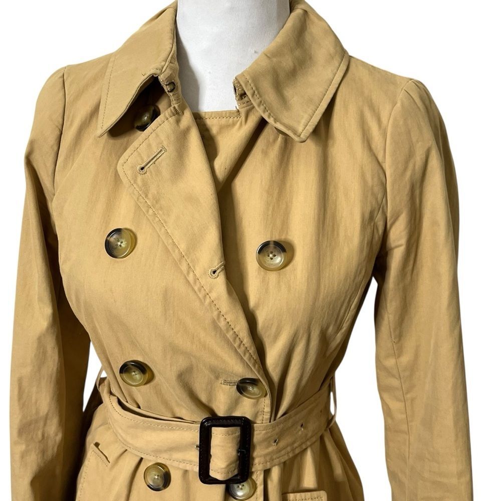 J.Crew Icon Trench Coat Size 0P Khaki Tan Double Breasted Classic Petite - Picture 4 of 10